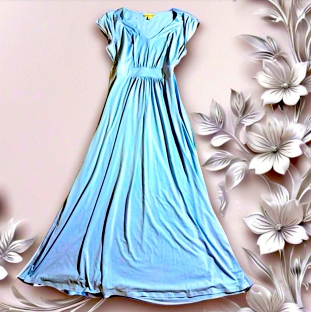 3/15.00 Dana Buchman Blue Flutter Sleeve Maxi Dress